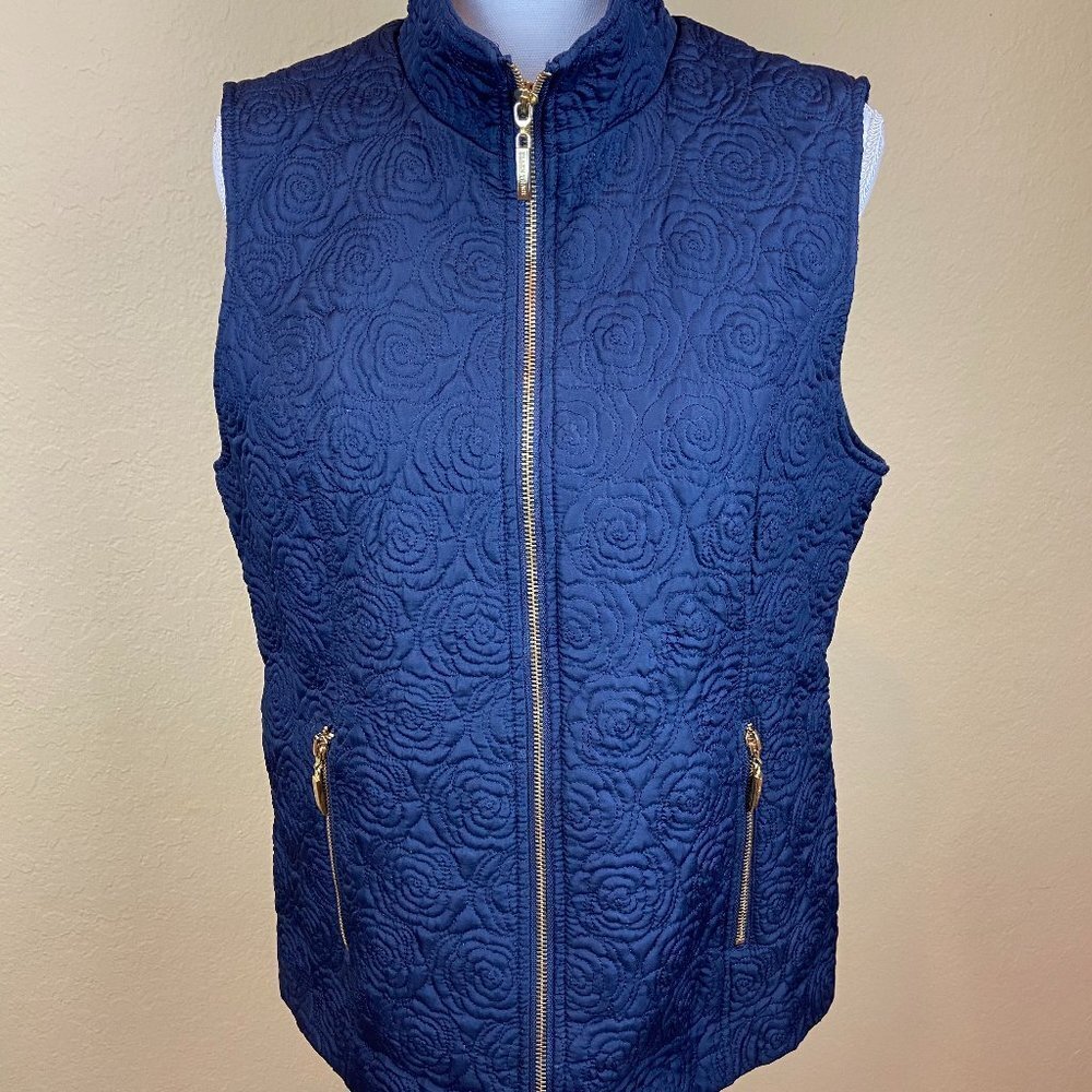 Ellen Tracy blue quilted zip vest Sz L
